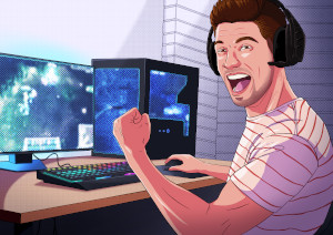 Gamer sitting in front of his pc